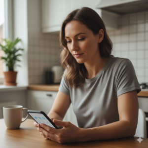 Usuario revisando notificaciones de movimientos bancarios.