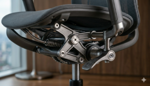 Detalle de mecanismos ergonómicos en silla de oficina